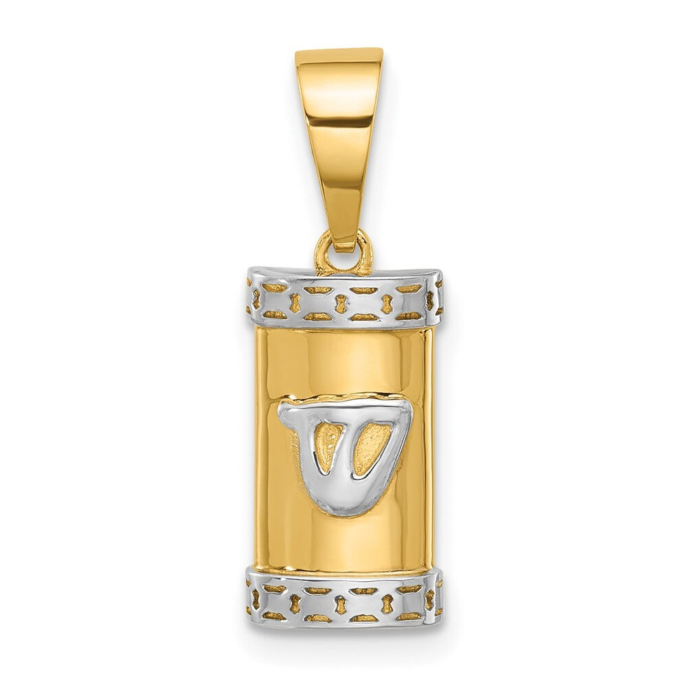 14k Yellow Gold with White Rhodium Polished Mezuzah Pendant for Women