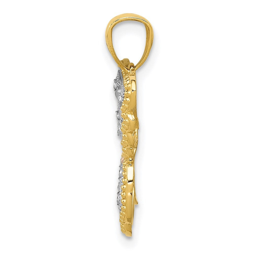 14k Yellow Gold w/White and Rose Rhodium Diamond-cut Butterfly Pendant