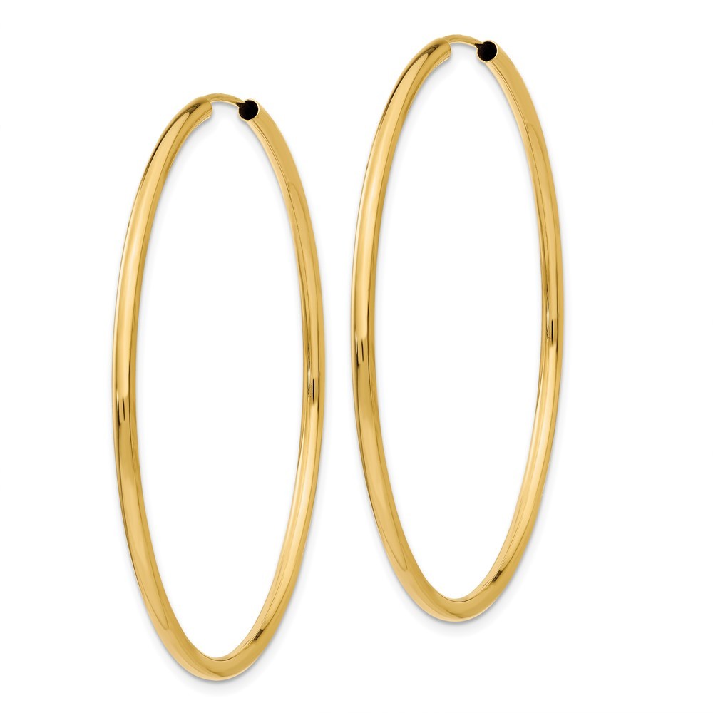 14k Yellow Gold Polished Round Endless 2mm Hoop Earrings
