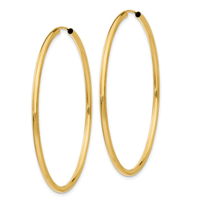 14k Yellow Gold Polished Round Endless 2mm Hoop Earrings