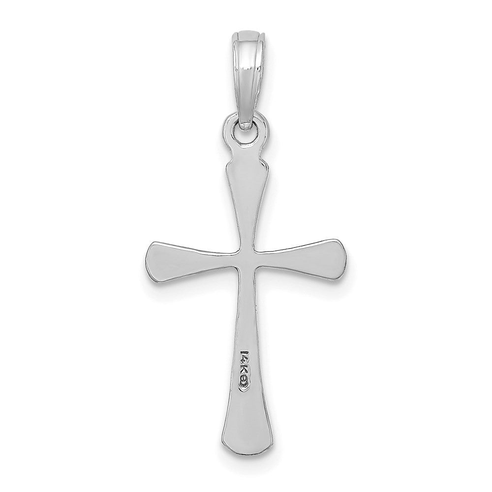 14k White Gold Polished Beveled Tip Cross Charm Pendant