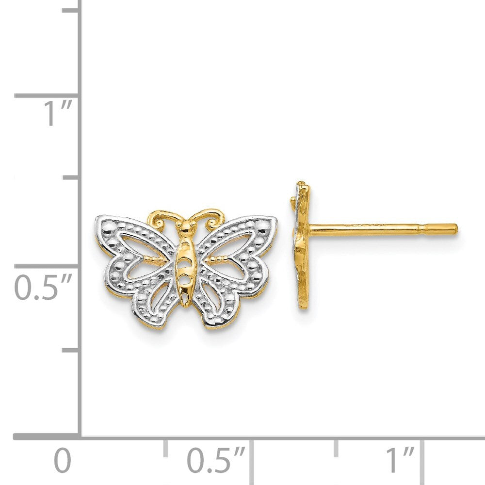 14k Yellow Gold White Rhodium Butterfly Stud Earrings Gift for Women