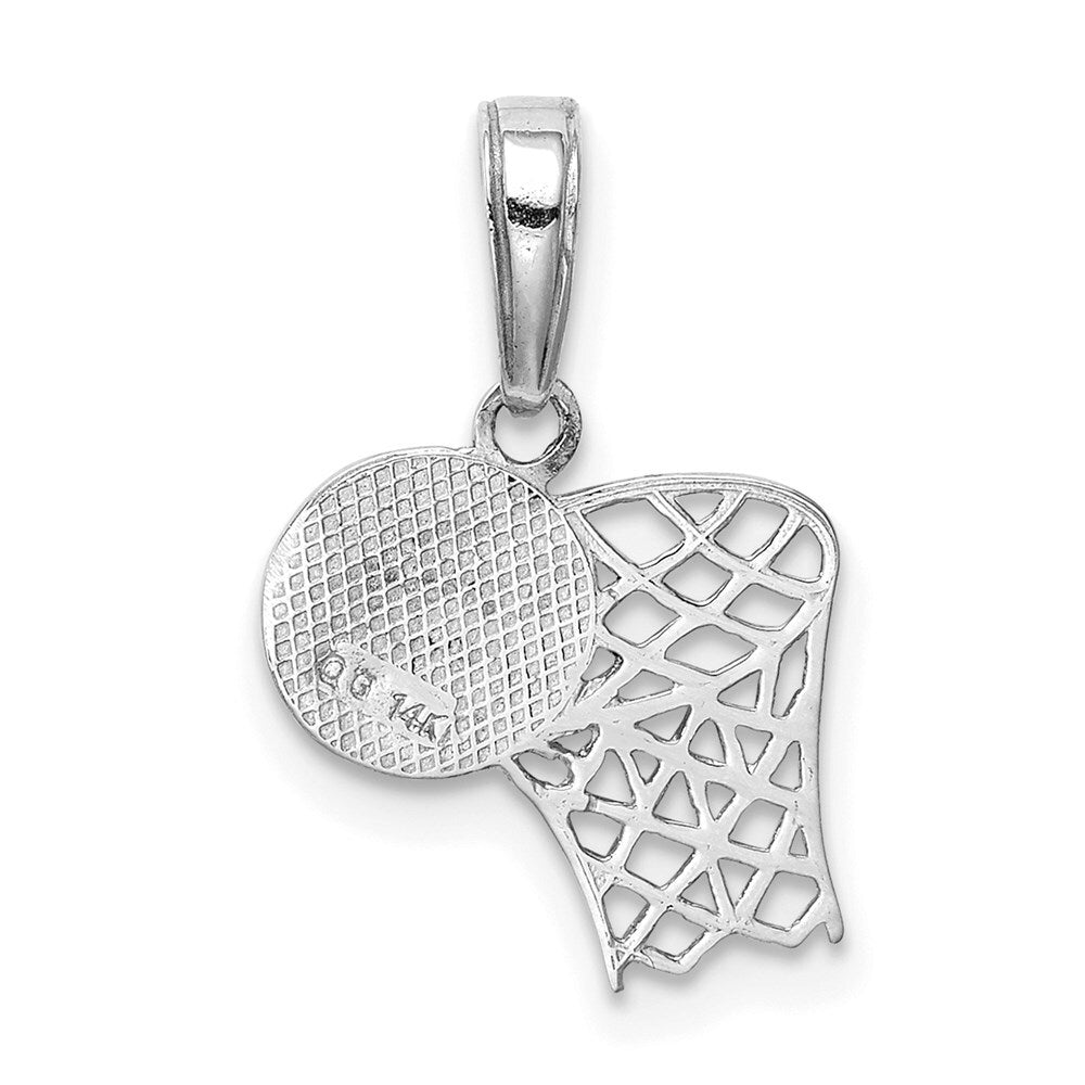 14k White Gold Basketball Hoop And Ball Pendant for Women
