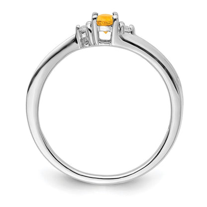 Sterling Silver Rhodium-plated Citrine & Diamond Birthstone Ring