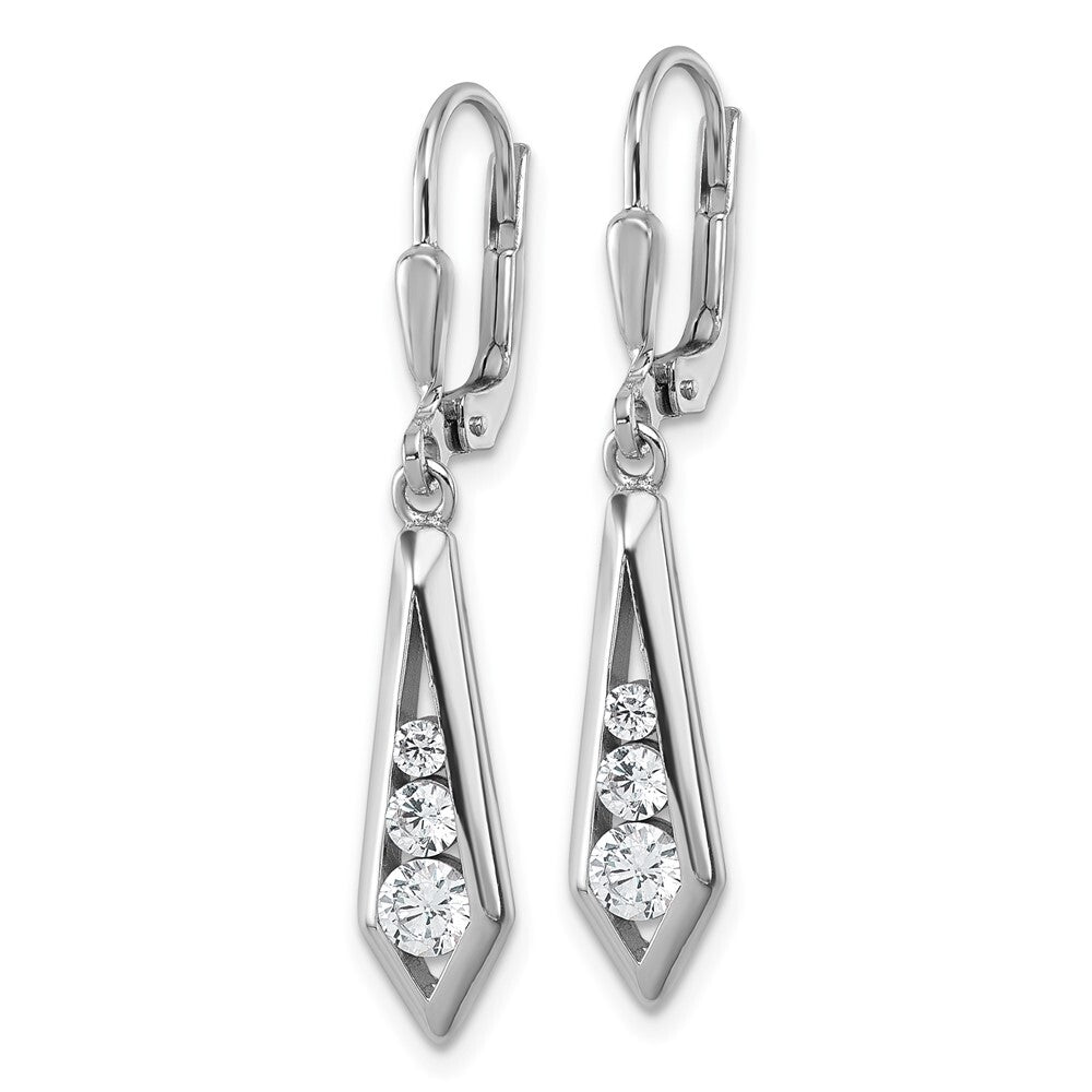 Sterling Silver Polished Fancy Cubic Zirconia Kite-shaped Leverback Earrings