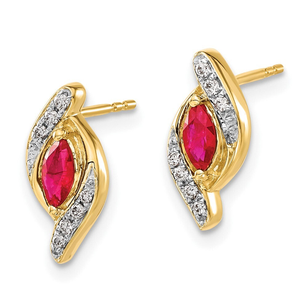 14k Yellow Gold Diamond and Ruby Drop & Dangle Earrings