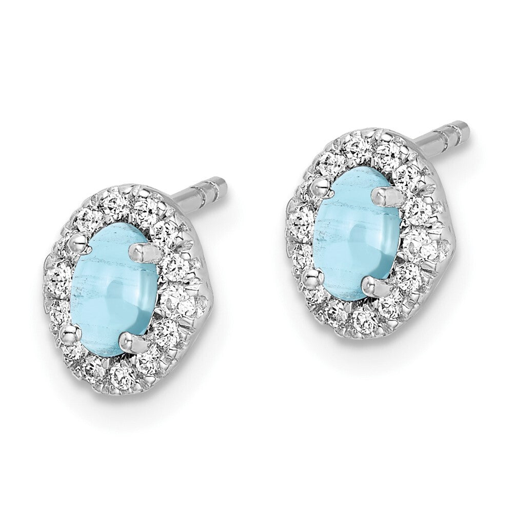 14k White Gold Diamond and Cabochon Aquamarine Stud Earrings