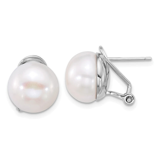 Sterling Silver 12-13mm Freshwater Cultured Pearl Omega Back Earrings