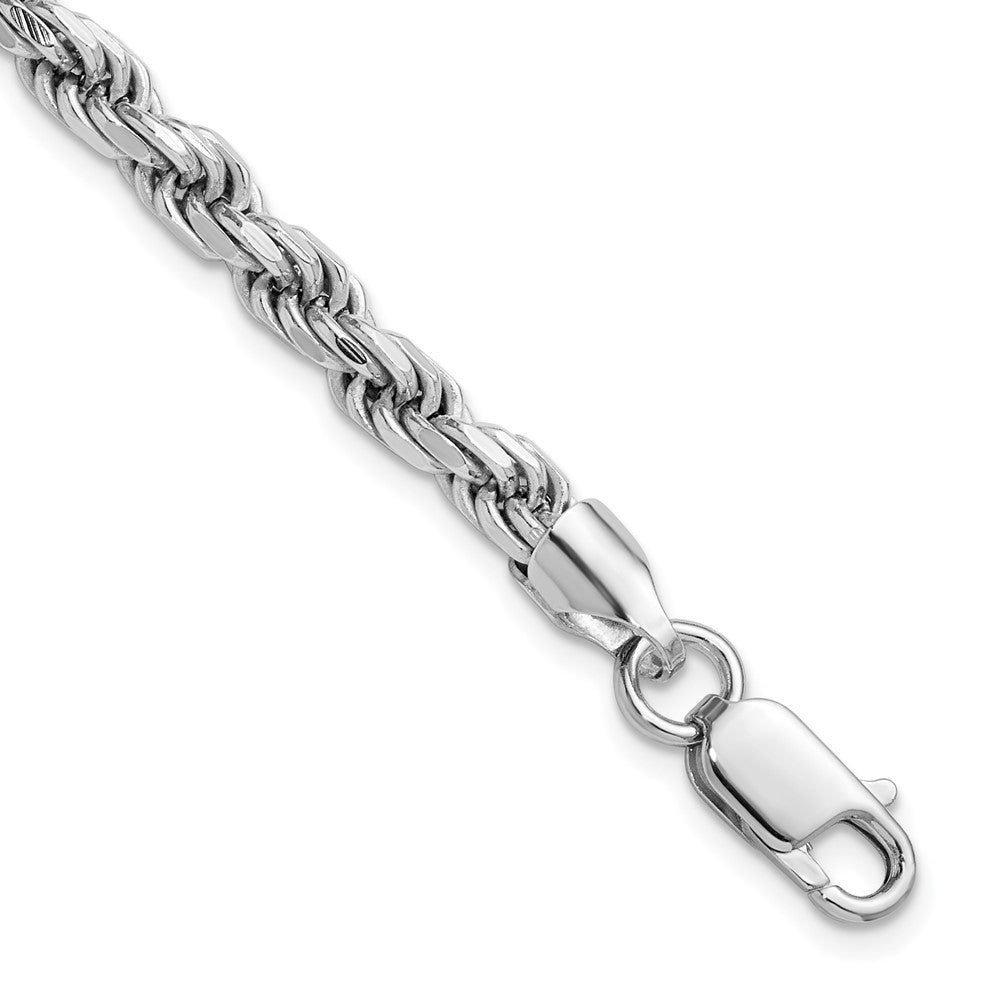 Sterling Silver Rhodium-plated 4.6mm Diamond-cut Rope Chain Bracelet
