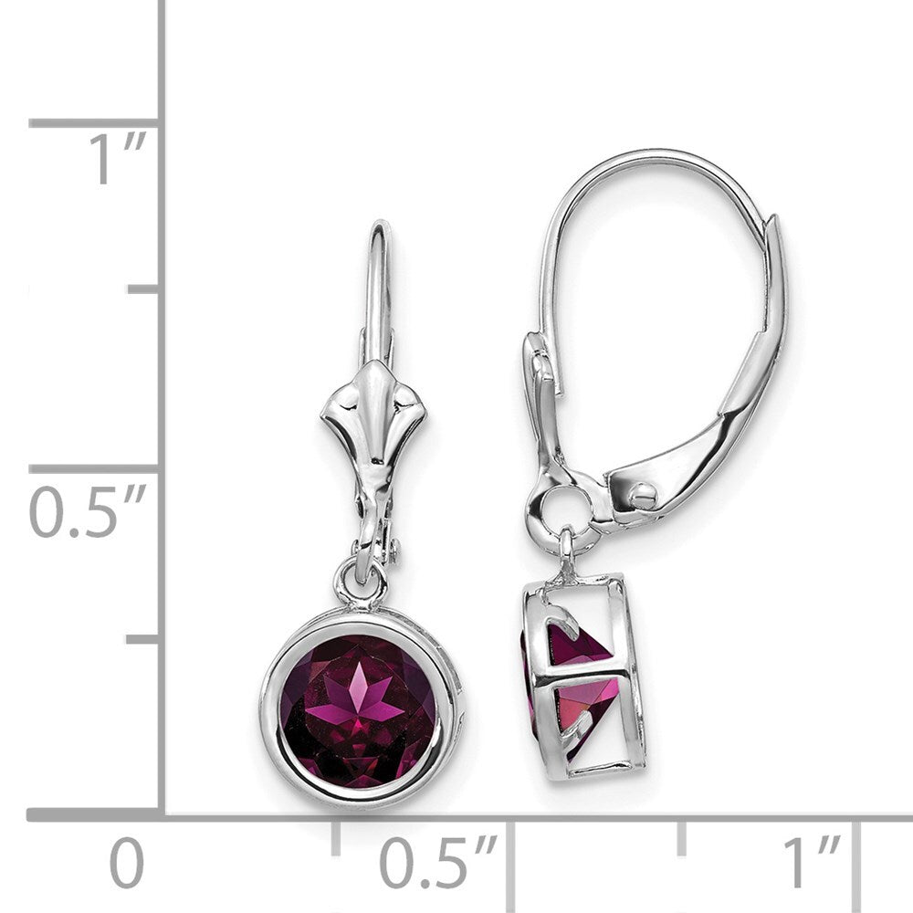 14k White Gold 6mm Rhodolite Garnet Dangle Earrings Leverback Gift for Women