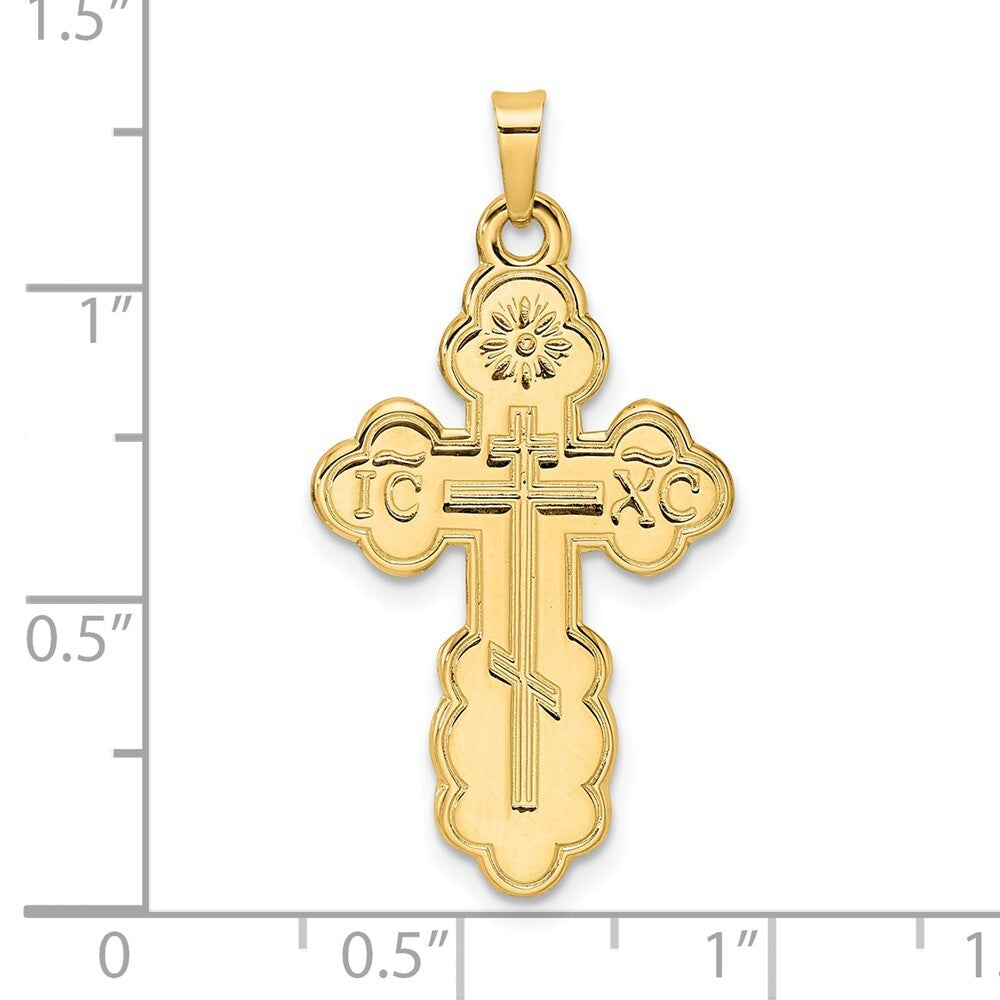 14k Yellow Gold Polished Eastern Orthodox Solid Cross Pendant for Women