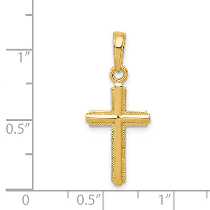 14k Yellow Gold Polished Cross With Stripped Border Pendant for Women