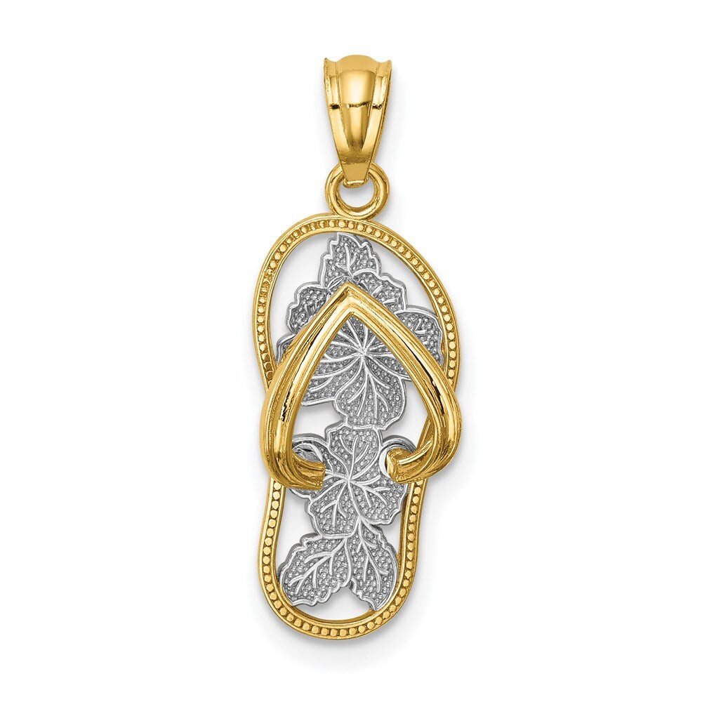 14k Yellow Gold Rhodium Polished Floral Flip Flop Pendant for Women