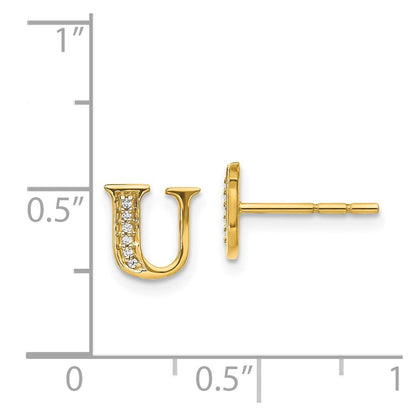 14k Yellow Gold Diamond Initial U Stud Earrings Gift for Women