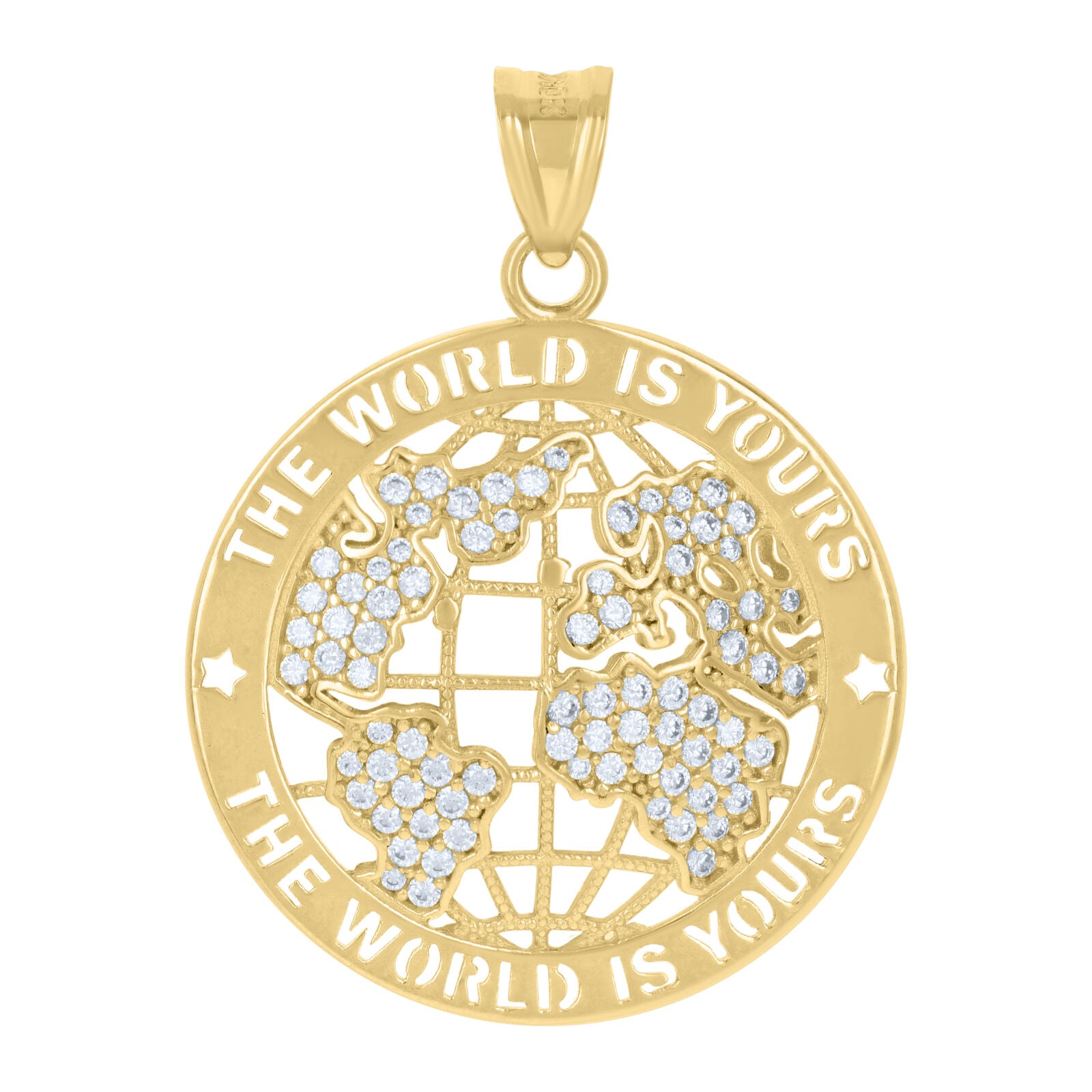 10k Yellow Gold Cubic-Zirconia The World Is Yours World Map Globe Charm Pendant