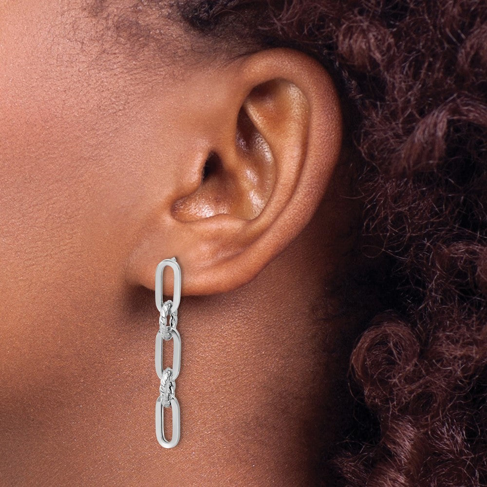 14K White Gold Polish and Twisted Chain Link Dangle Earrings
