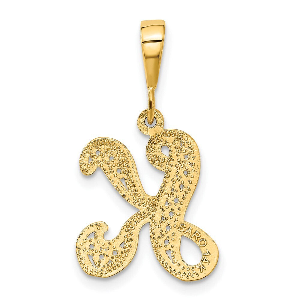14k Yellow Gold Polished Script Filigree Letter K Initial Pendant for Women