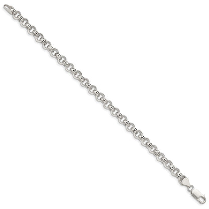 Sterling Silver 6.5mm Semi-solid Rolo Chain Bracelet