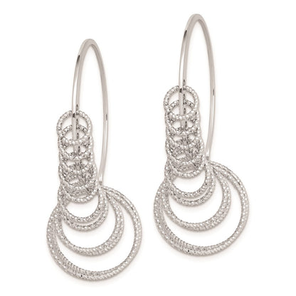 Sterling Silver Rhodium-plated Diamond-cut Graduated Circle Dangle Hoop Earrings