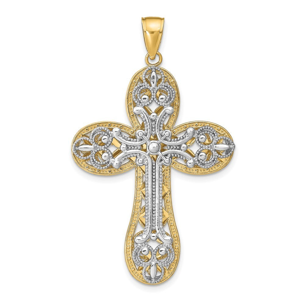 14K Two-Tone Gold Diamond-cut Layered Cross Pendant
