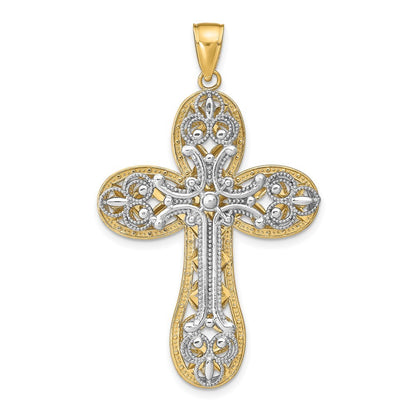 14K Two-Tone Gold Diamond-cut Layered Cross Pendant