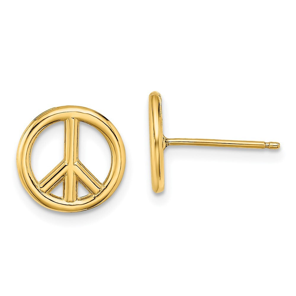 14k Yellow Gold Polished Peace Symbol Stud Earrings Gift for Women