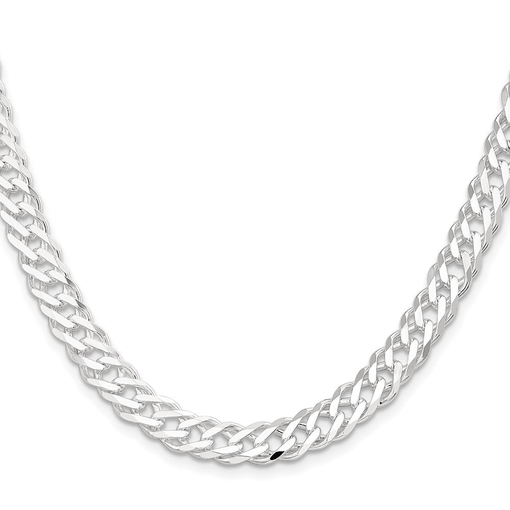 Sterling Silver 7.75mm 6 Side Diamond-Cut Flat Double Curb Chain Necklace
