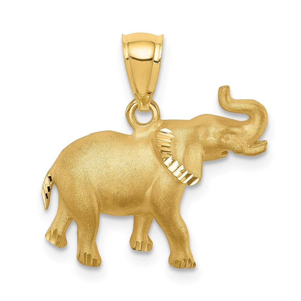 14k Yellow Gold Brushed Diamond-cut Elephant Pendant for Women