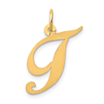 14k Yellow Gold Medium Fancy Script Letter T Initial Charm Pendant for Women