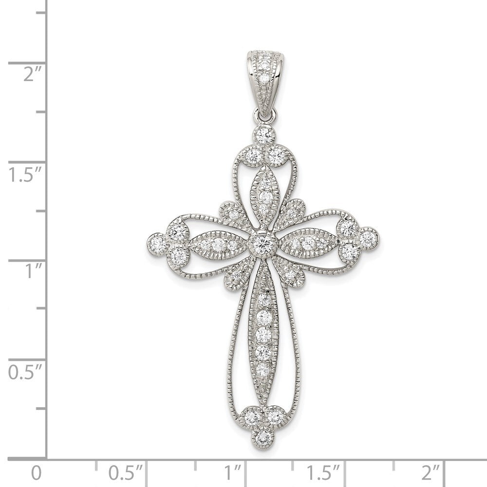 Sterling Silver Rhodium-plated Cubic Zirconia Filigree Cross Pendant