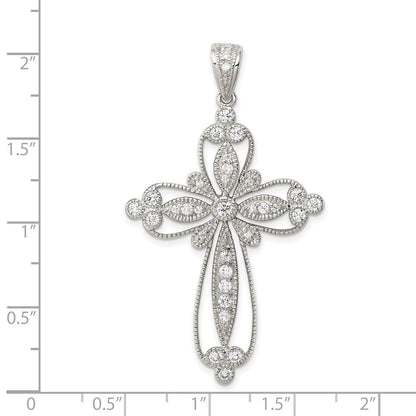 Sterling Silver Rhodium-plated Cubic Zirconia Filigree Cross Pendant