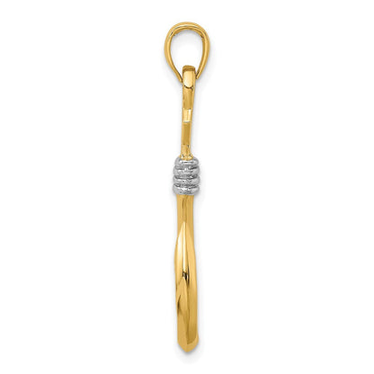 14k Yellow Gold Rhodium 3-D Fish Hook With Rope Charm
