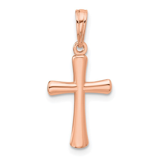 14k Rose Gold Polished Beveled Cross  Round Tips Charm Pendant for Women
