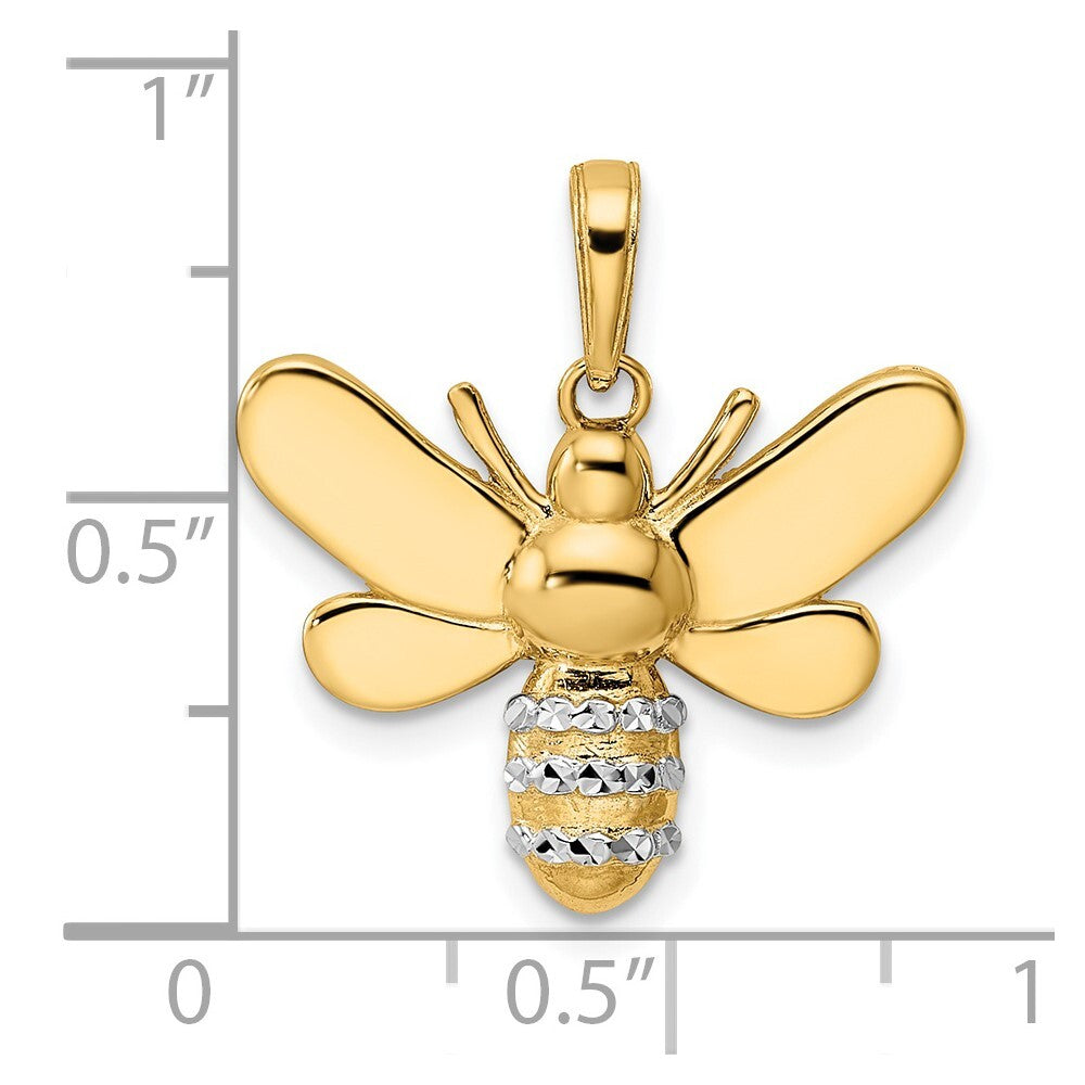 14k Yellow Gold and White Rhodium Diamond-cut Bumblebee Pendant for Women