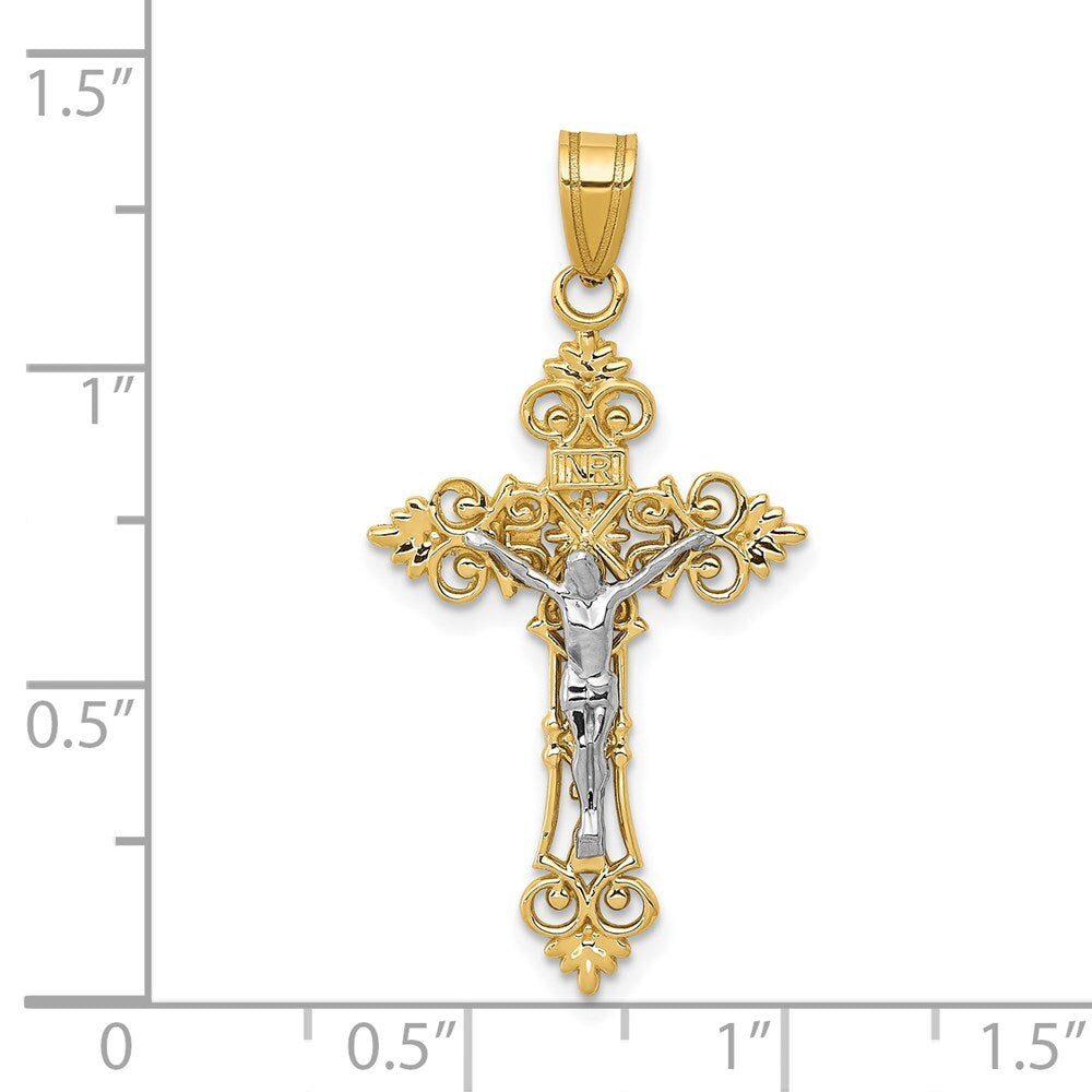 14k Two-tone Gold Medium Lacy-Edge Inri Crucifix Pendant for Women