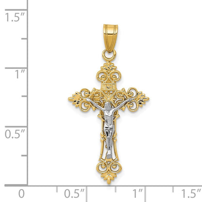 14k Two-tone Gold Medium Lacy-Edge Inri Crucifix Pendant for Women