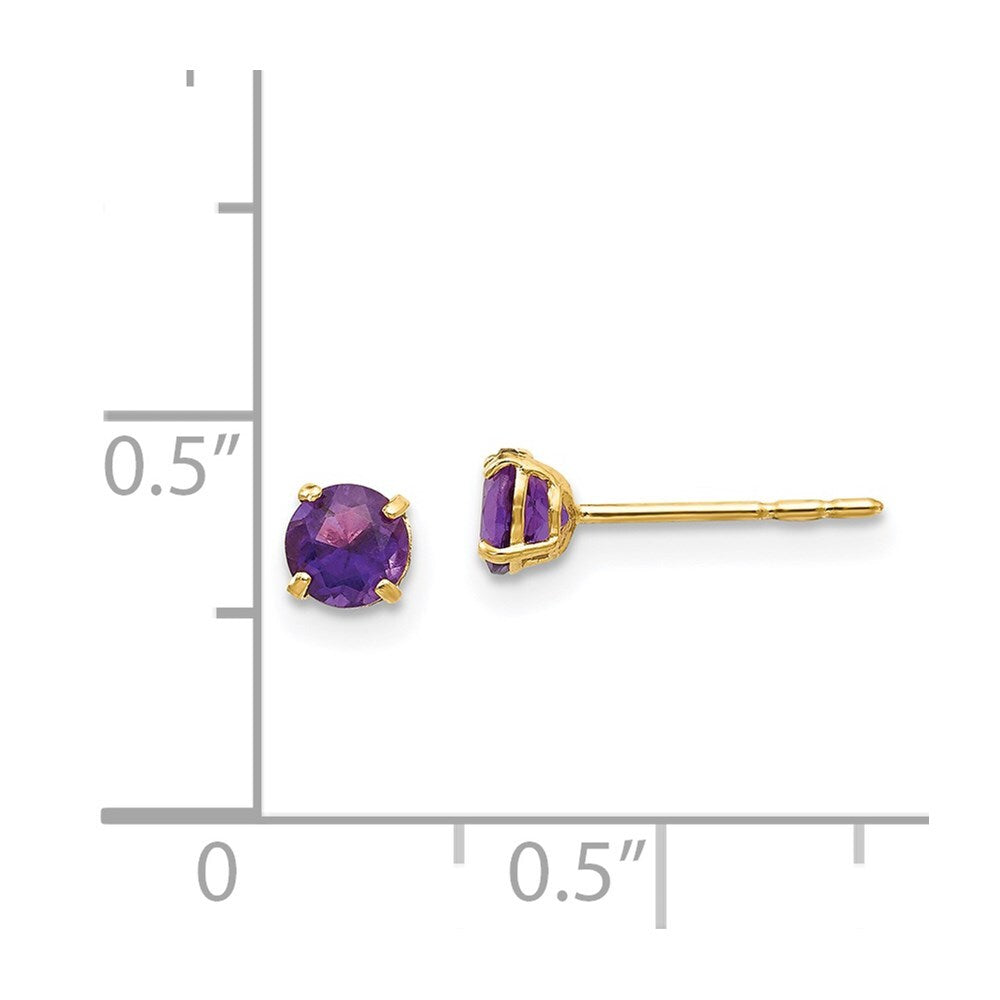 14k Yellow Gold Round Amethyst 4mm Stud Earrings Gift for Women
