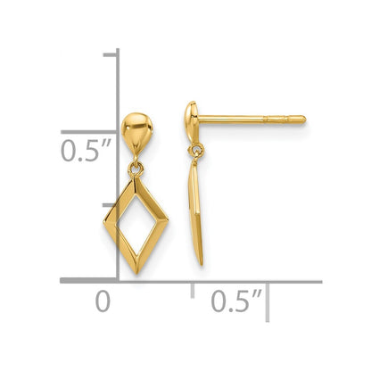 14k Yellow Gold Polished Diamond Shaped Dangle Earrings Gift for Women