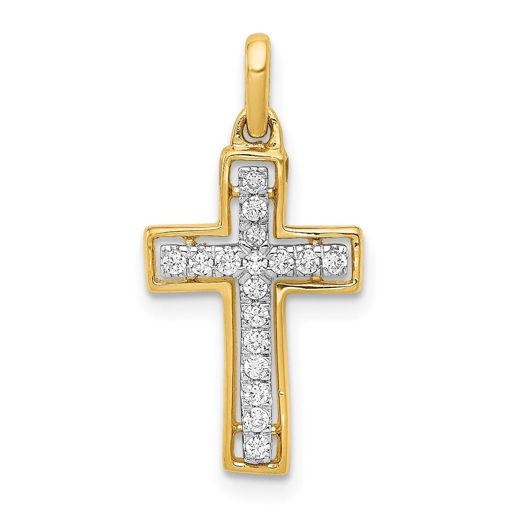 14k Yellow Gold and Rhodium 1/8ct. Diamond Cross Pendant