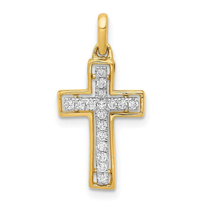 14k Yellow Gold and Rhodium 1/8ct. Diamond Cross Pendant