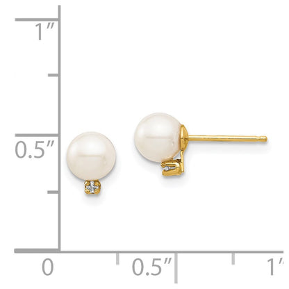 14k Yellow Gold 5-6mm Cultured Pearl & .02 Carat Diamond Stud Earrings for Women