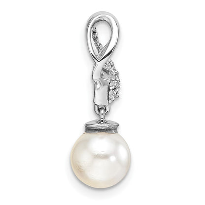 14K White Gold Polished 1/10 Ct Diamond & Freshwater Cultured Pearl Chain Slide
