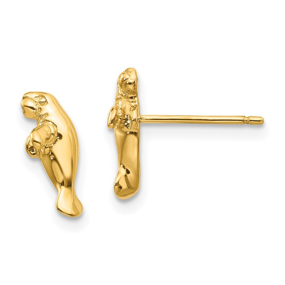 14k Yellow Gold Mini Manatee Earrings