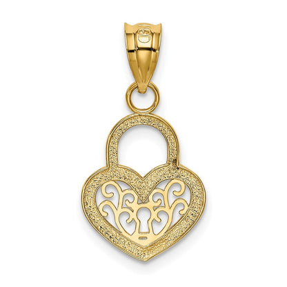14k Yellow Gold Polished Filigree Heart Lock Charm Pendant for Women