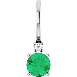 14k White Gold Lab-Grown Emerald & .015 CT Natural Diamond Charm Pendant