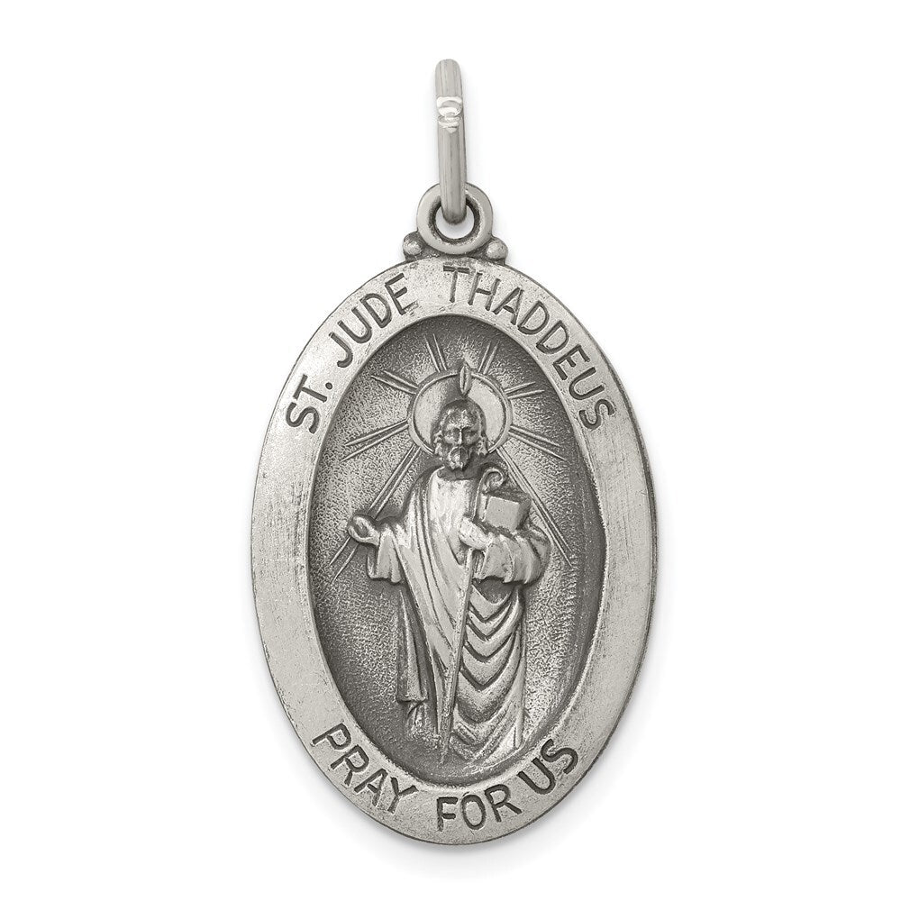 Sterling Silver Antiqued Saint Jude Thaddeus Medal Pendant