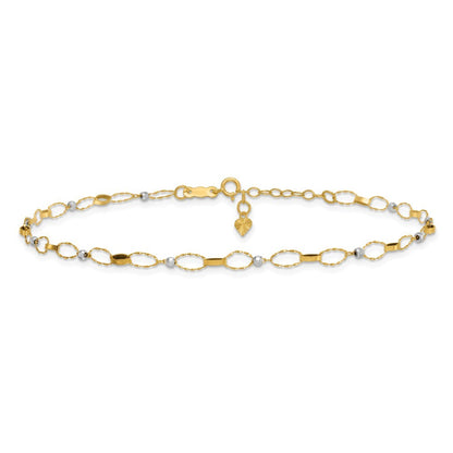 14k Two-tone Twisted Links and Mirror Beads 10" Anklet