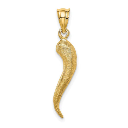 14k Yellow Gold Brushed 3D Italian Horn Pendant for Women