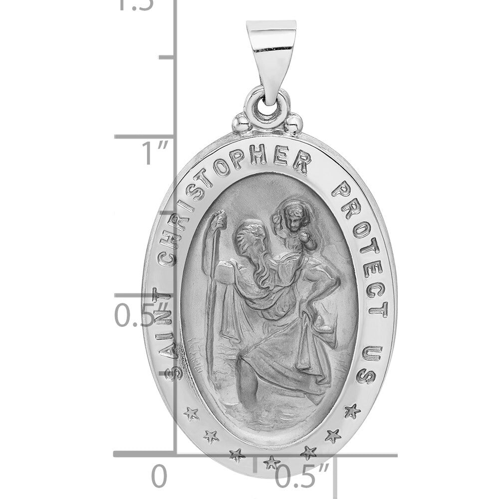 14k White Gold Polished/Satin St Christopher Medal Hollow Pendant for Women