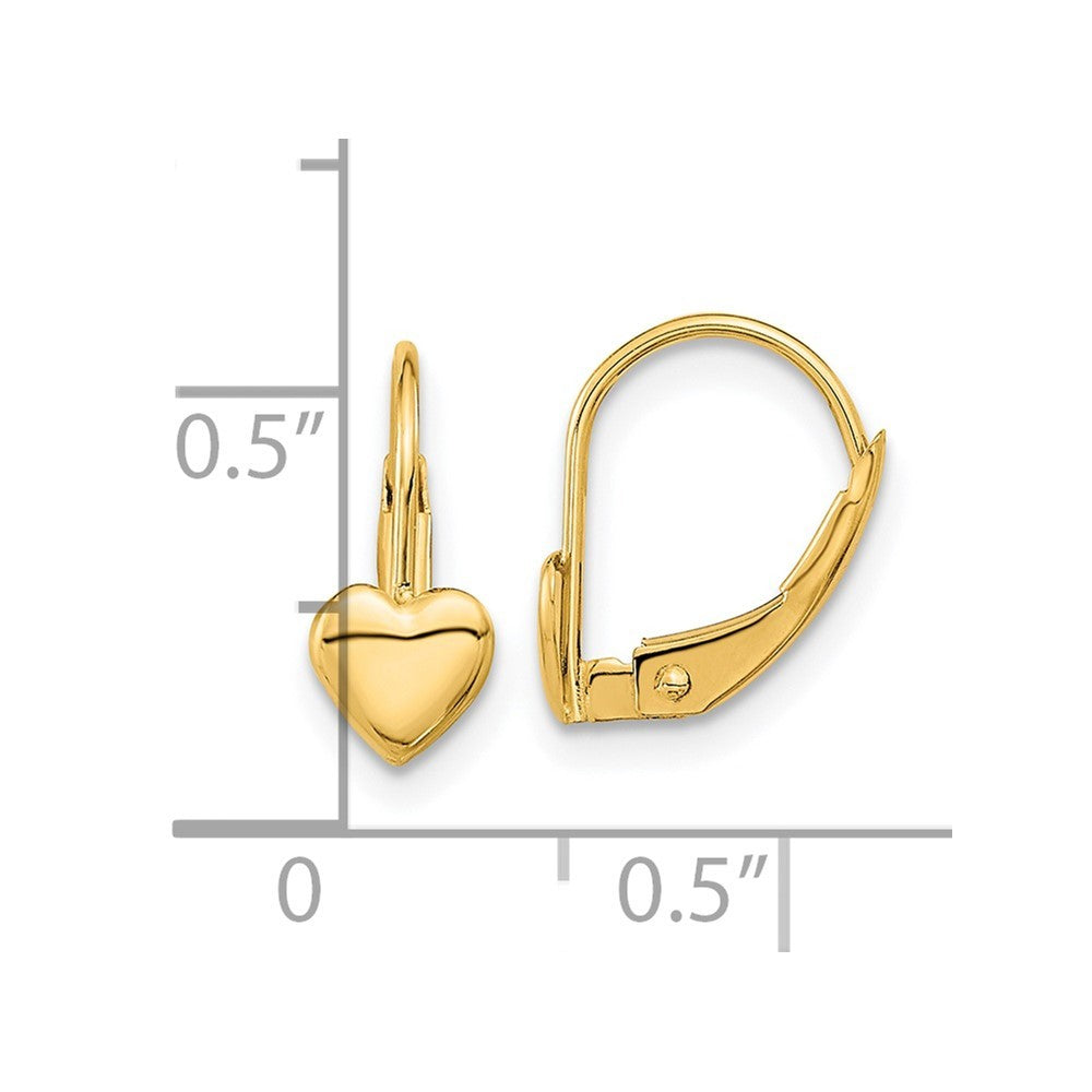 14k Yellow Gold Heart Leverback Earrings